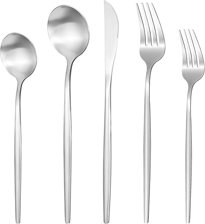 Silverware Set for 12, 60 Piece Flatware Set, Cutlery Tableware set Include Spoons And Forks Set, Stainless Steel Utensil Set, Matte polished Finish, Dishwasher Safe