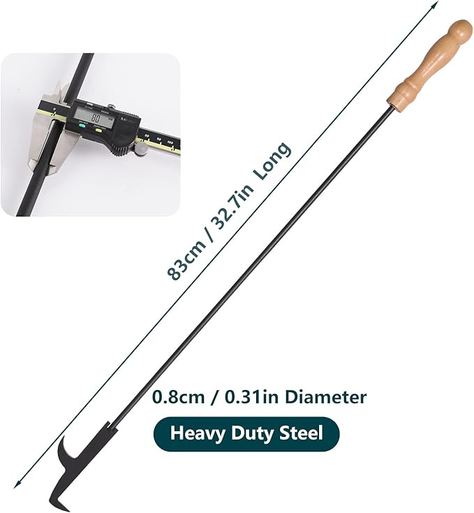 AGM Fire Pit Poker, 32" Fire Poker Stick with Wooden Handle&Barb for Campfire, Fireplace, Bonfires, Heavy Duty Wrought Iron Fire Pit Tools Accessories for Outdoor & Indoor