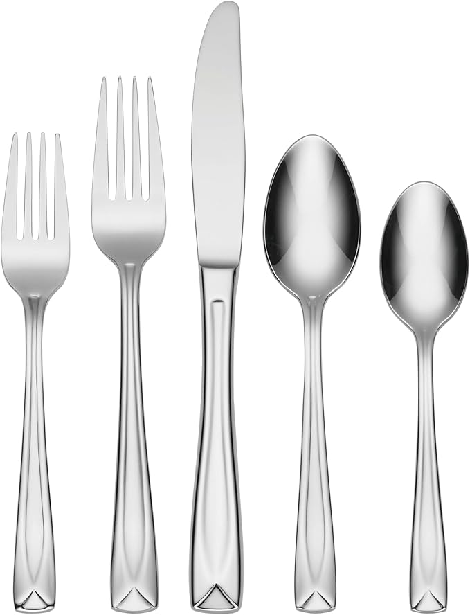 Oneida Lincoln 20 Piece Everyday Flatware, Service for 4, 18/0 Stainless Steel, Silverware Set, Dishwasher Safe, Silver