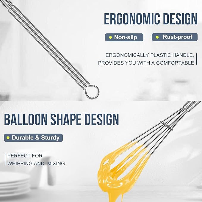 Small Whisk Stainless Steel, Mini wire whisk 3 Pieces, 5in, 6in & 7in Tiny Whisks Perfect for Whisking, Beating, Mixing Sauces & Blending Ingredients.