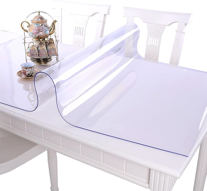 NECAUX Custom 24 x 51 Inch Clear Table Cover Protector, 1.5mm Thick Plastic Water Resistent Heavy Duty Desk Pad Mat Non-Slip Tablecloth Protector for Coffee Table, Sofa Table, Media Stand, Countertop