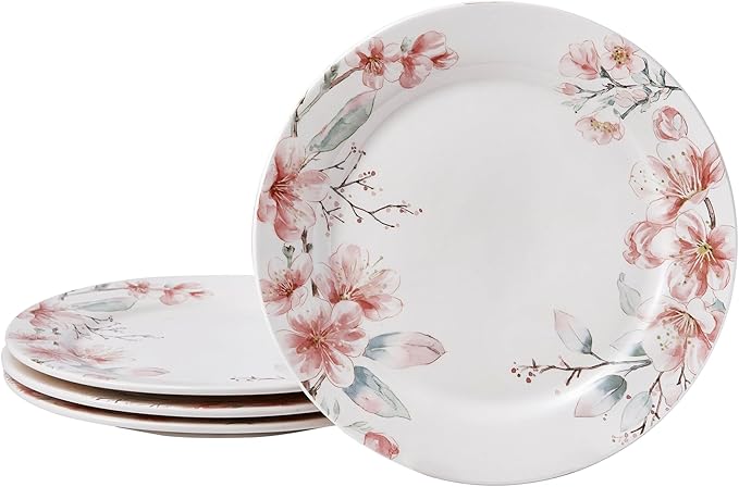 Bico Spring Sakura Dinner Plates Set of 4, 11 Inch Large Ceramic Plates for Pasta, Steak, Stylish Serving Dishes, Microwave and Dishwasher Safe, Gift for Housewarming and Thanksgiving