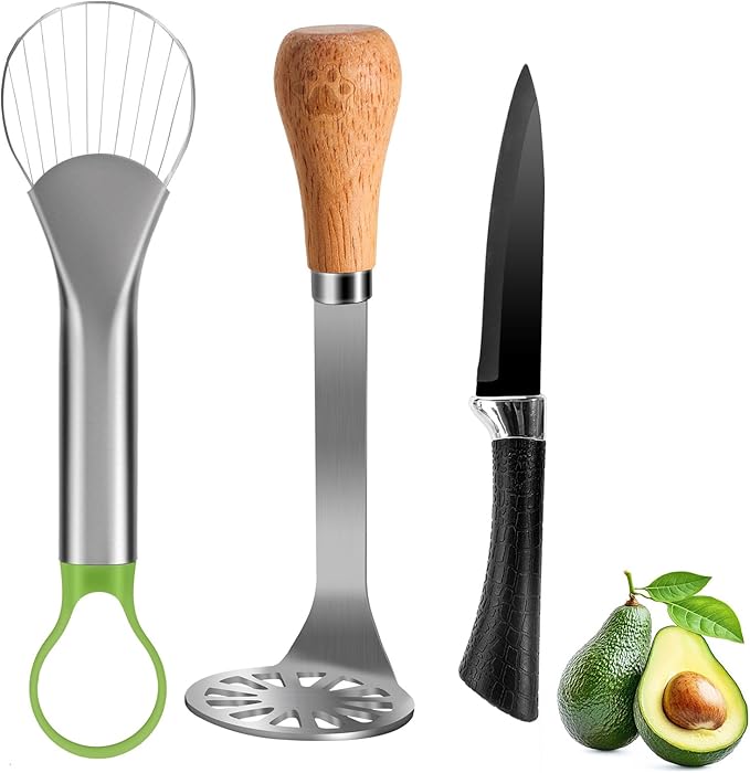 Avocado Slicer Tool,Stainless Steel Avocado Cutter Tool Set,Contains Avocado Knife,Avocado Masher and Fruit Knife,Used for Avacado Cutting and Peeling,is the Essential Masher Kitchen Tool.