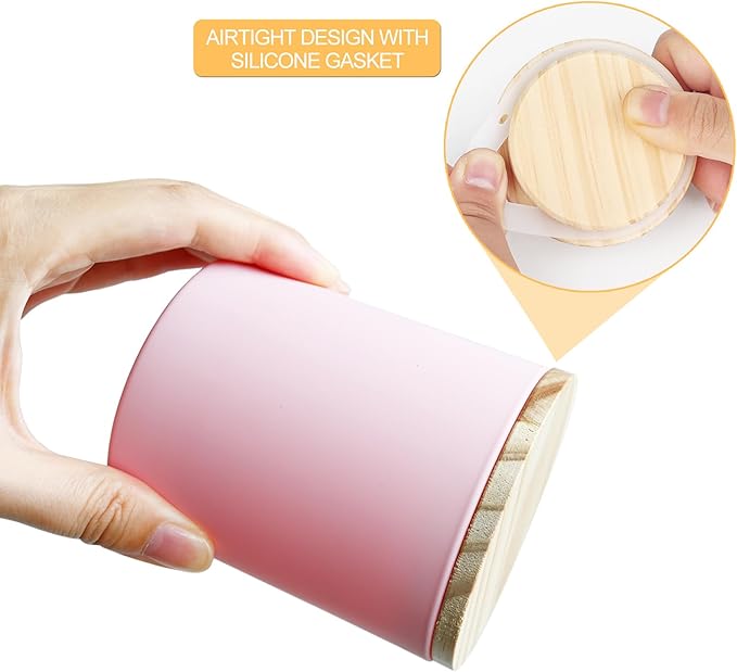 SHOWIN 14 OZ Thick Candle Jars for Making Candles 12 Pcs, 3 Wick Empty Jars with Wood Lids for Candle Making, Sample Container, Matte Pink