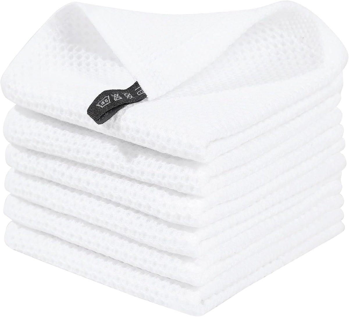 Homaxy 100% Cotton Waffle Weave Kitchen Dish Cloths, Ultra Soft Absorbent Quick Drying Dish Towels, 12 x 12 Inches, 6-Pack, White