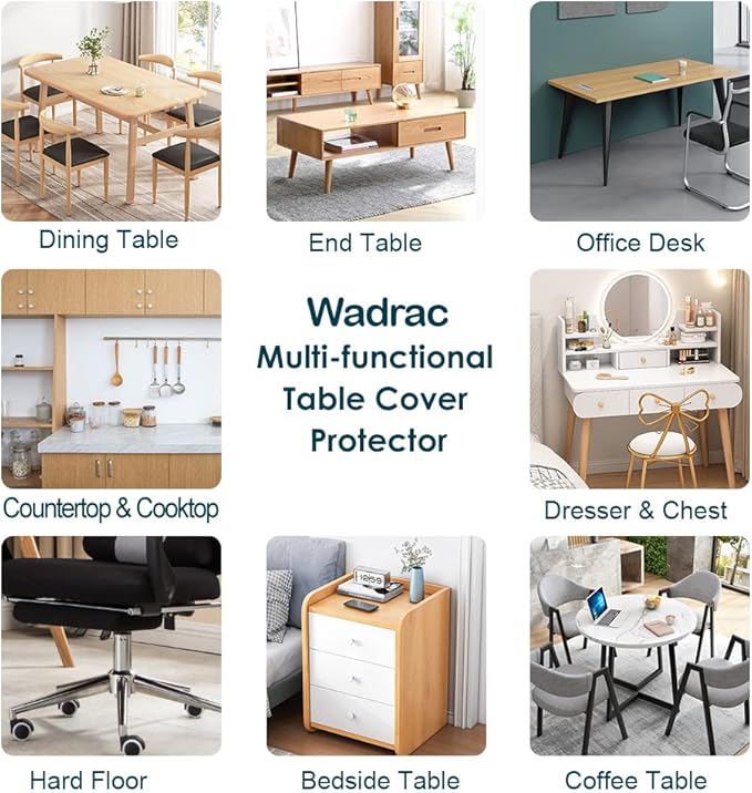 Wadrac Multi-Size Clear Table Protector Custom Eco Plastic Tablecloth Desk Cover Non-Slip Protective Pads Waterproof 5ft Long 1.5mm thcik 24x60 Rectangle Vinyl Cover PVC DeskMat for Coffee Tabletop