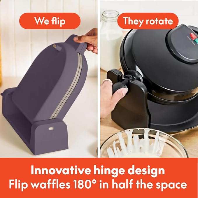 bella Flip-n-Store Waffle Maker, EverGood™ Ceramic Nonstick Coating, Fits-anywhere™ Kitchenware, Power Indicator Light & Touch Handle, 7” Wide & 1" Deep Plates, 1000 Watt, Plum