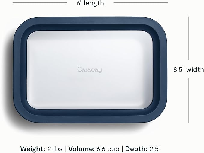 Caraway 2pc Glass Food Storage Set - 6.6 Cup Food Containers (2) - Ceramic Coated - Non Toxic, Non Stick Lunch Box with Lids. Dishwasher, Oven, & Microwave Safe - Navy