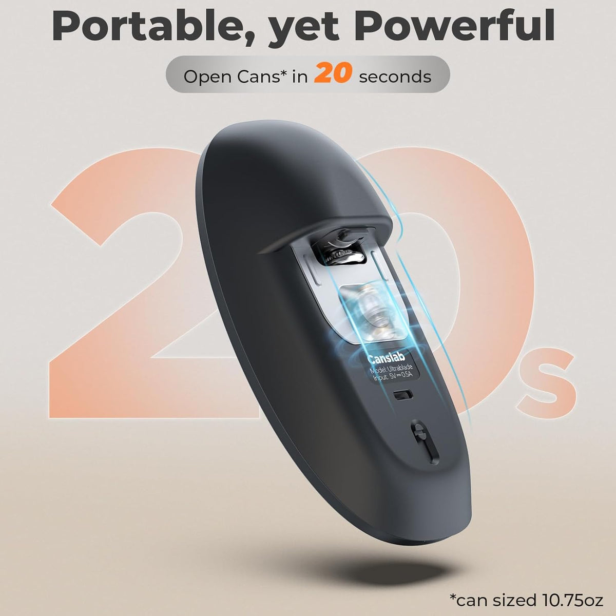 Ultrablde SE - USB Rechargeable Electric Can Opener for Kitchen for Seniors with Arthritis- Cordless Battery Powered Automatic, Side Cut, Smooth Edge, Handsfree, for Small or Large Cans, Grey