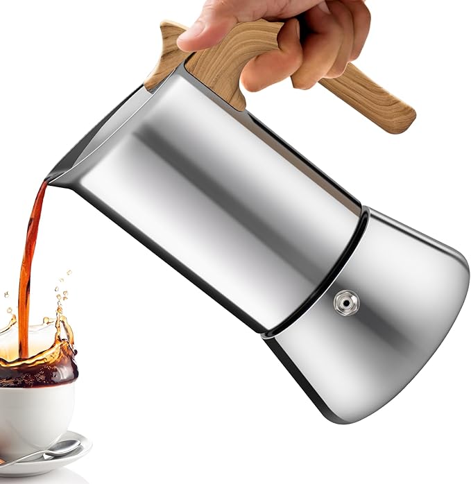 No Coating 12 Cup Moka Pot Thickened 304 Stainless Steel Stovetop Espresso Coffee Maker 600ml 20oz Mocha Percolator Greca Cuban Ideal for Making Rich Authentic Italian Café