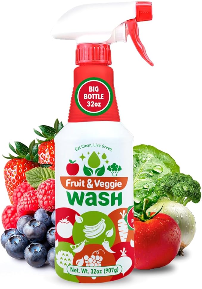 Dr. Robaina Fruit & Veggie Wash – Produce Cleaner Spray 32 fl oz | Removes Waxes & Harmful Residue | No Aftertaste | Baby-Safe Plant-Based Formula | Made in USA