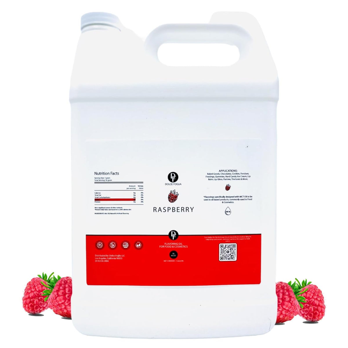 Dolce Flav Raspberry Extract (Oil-Soluble) 1 Gallon – Kosher, Sugar-Free, Concentrated Raspberry Flavoring for Chocolates, Candies & Baking