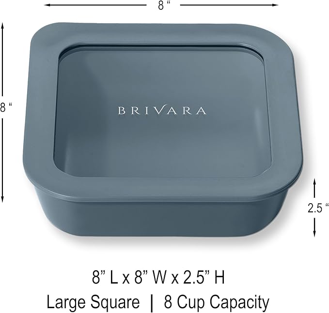 Ceramic Coated Glass Food Storage Container | No PTFE, PFOA, PFAS, and BPA | Reusable Non Toxic Meal Prep Container with Glass Lid | Easy To Store | 8 Cup Square [Dusk]