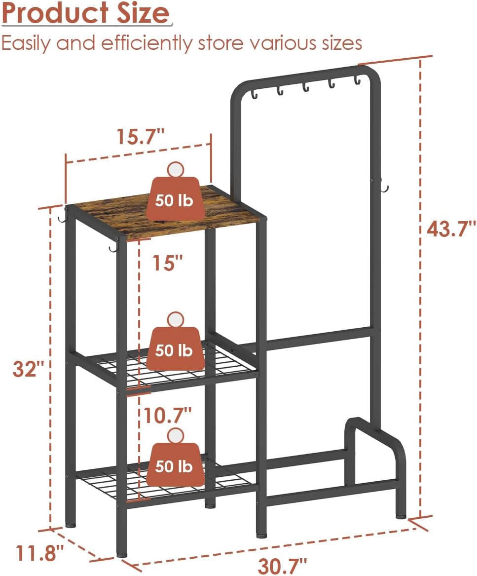 Mocomax 3-Tier Pot and Pan Organizer Rack, Free Standing Cookware Storage Stand, Multifunctional Metal Corner Shelf Holds 50LB, Pan Pot Lid Tower Holder with 8 Hooks for Kitchen Pantry and Home, Black