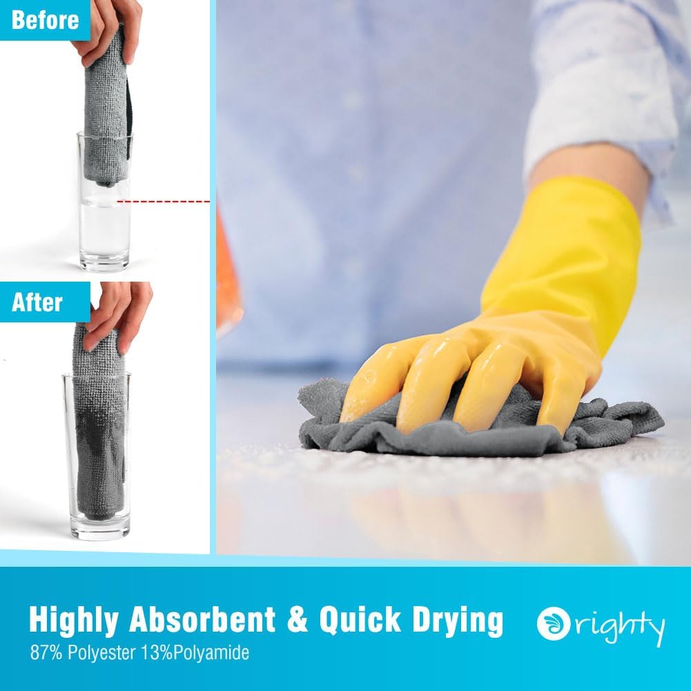 Orighty Microfiber Cleaning Cloth, 12 Pack Highly Absorbent Cleaning Supplies, Lint Free Cloths for Multiple-use, Powerful Dust Removal Clean Rags for House, Kitchen, Car Care(12x12 inch) Grey