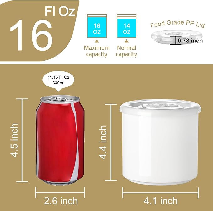 Sweejar Ceramic Food Storage Jar, Salt Container with Airtight Plastic Lid & Date Tracker, 16 Oz Kitchen Canisters for Flour, Rice, Sugar, Coffee, Spices, Pantry Organization (White)