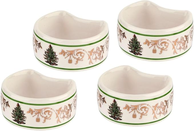 Spode Christmas Tree Gold 2.75" Napkin Ring (Set of 4) - Elegant 22K Gold Accented Holiday Napkin Rings, Fine Porcelain Christmas Table Setting Décor - Ideal for Holiday Dinnerware & Festive Gifting