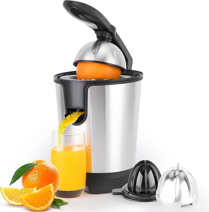 Electric Citrus Juicer, 350W 15000rpm Auto Off Dishwasher Stainless Steel Orange Juicer Ultra Powerful Motor Soft Handle Citrus Squeezer for Oranges, Lemons