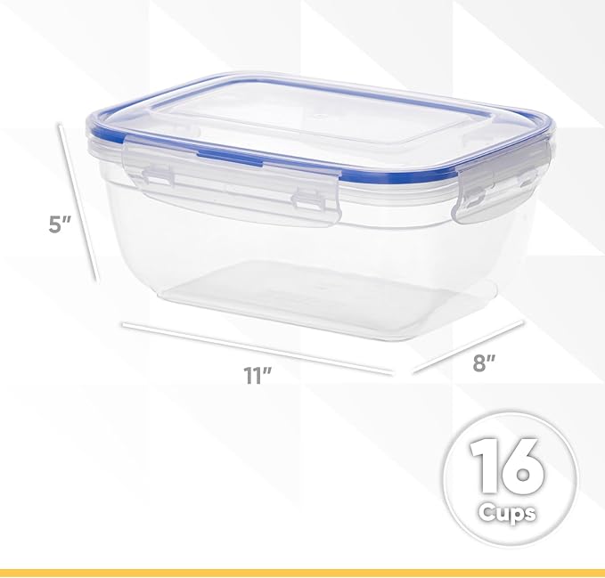 Superio Plastic Food Storage Containers with airtight Lid for Pantry, Fridge- BPA Free, Leakproof Sealed Container- Microwave, Dishwasher and Freezer Safe, Clear (17 Cup- 4 Pack)