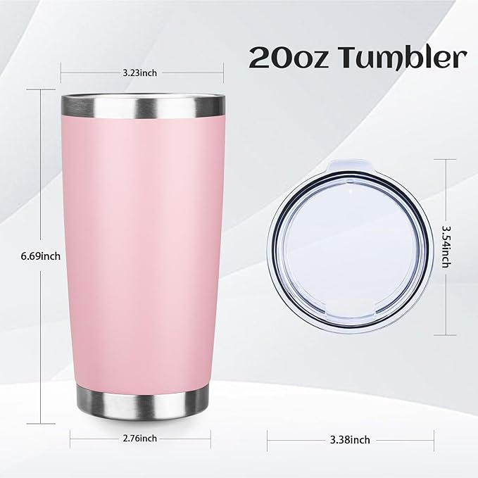 StarSpeed 20oz Tumbler Bulk with Lid, Stainless Steel Insulated Tumblers Double Wall Vacuum Insulated Travel Mug, Powder Coated Coffee Cups for Hot and Cold Drinks(Lght Pink,1)