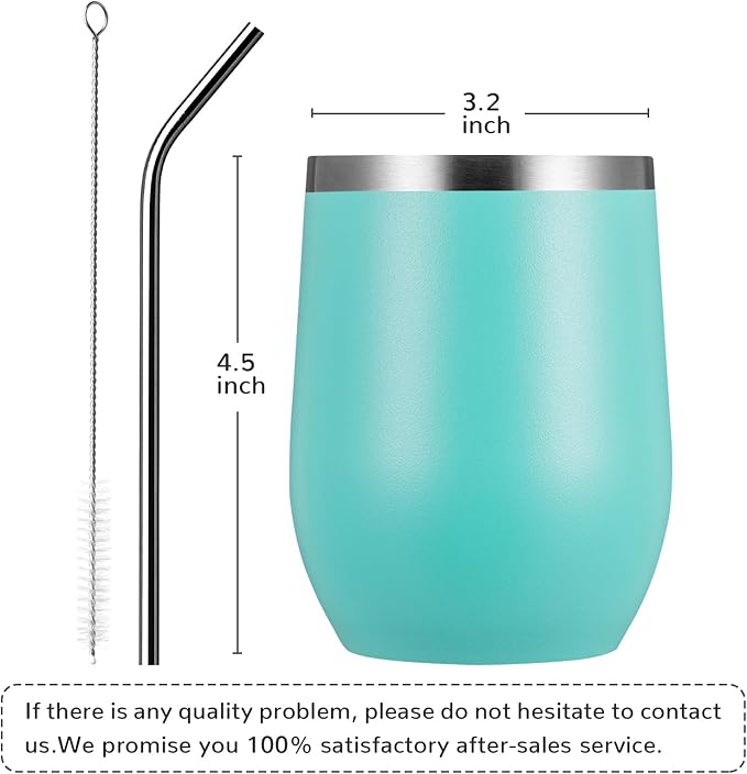 MEWAY Stemless 12 OZ Wine Tumbler Glasses with Lid -Insulated Double Wall Vacuum Stainless Steel Travel Tumbler with Straw,for Woman Under 10 dollars (Light Green,1)