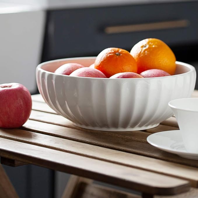 DOWAN 9.8'' Serving Bowls, 86 oz Large Salad Bowl, Ceramic Serving Dishes, Set of 2, Pumpkin Shape for Halloween, Entertaining, Party, Kitchen, Dinner, Banquet, Housewarming Gift, Soft White