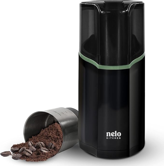 NELO 3.5oz One-Touch Coffee Grinder, Power Grind with Removable BPA Free Stainless Steel Dishwasher Safe Bowl, 15 Cups, Easy Use, 200 Watts, Electric Coffee Bean Grinder, Spice Grinder, Nuts, Black