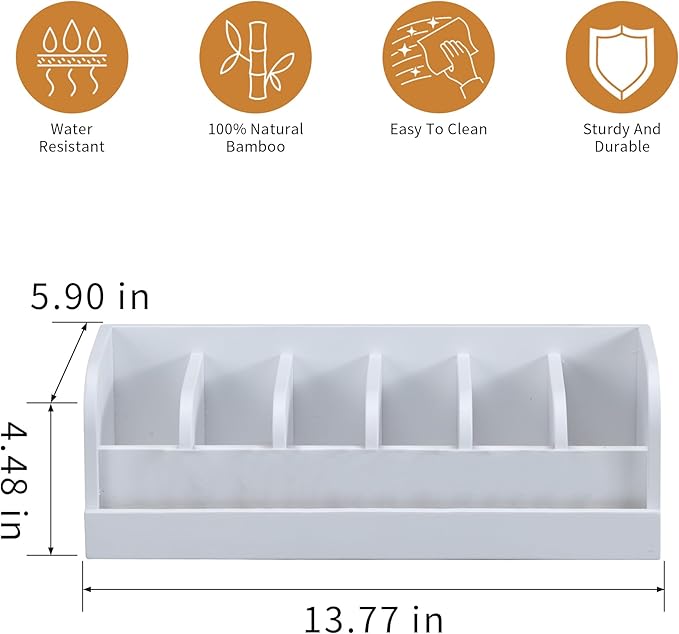 MinBoo Bamboo Belt Rack, 6-Compartment Belt Organizer and Displayer for Closet and Drawer, Men and Women (White)