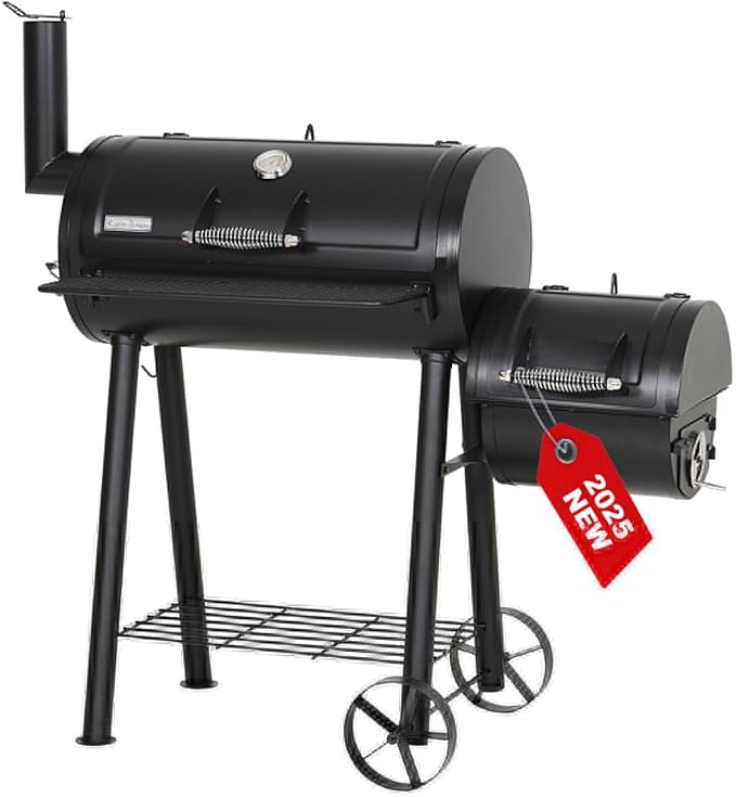 GREEN PARTY Offset Smoker Charcoal Grills with 28 Inch Cook Chamber, Barrel Smoker and Charcoal Grill Combo, 512 Sq. In. Space Barrel Smoker Grill for Outdoor BBQ Patio Backyard Cooking