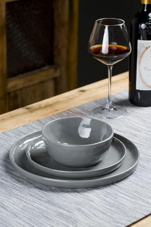 Famiware Mars Plates and Bowls Set, 18 Pieces Dinnerware Sets, Dishes Set for 6, Dark Gray