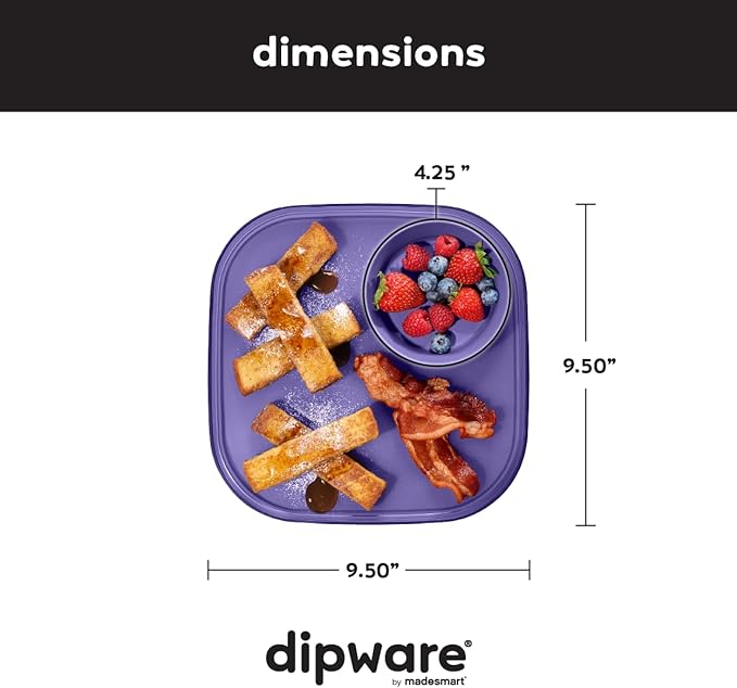Madesmart Dipware Reusable Dining Plate/Serving Tray for Appetizers and Snacks, Food-Safe Appetizer Serving Platter with Removable Dip Bowl, Plum