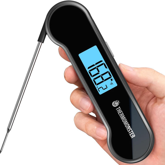0.5 Sec Instant Read Meat Thermometer Digital with ±0.5℉ Precision, Food Thermometer for Cooking Kitchen Gadgets, Oven Grill Candy BBQ Essentials Accessories, Gifts for Him Dad Men Birthday, Black