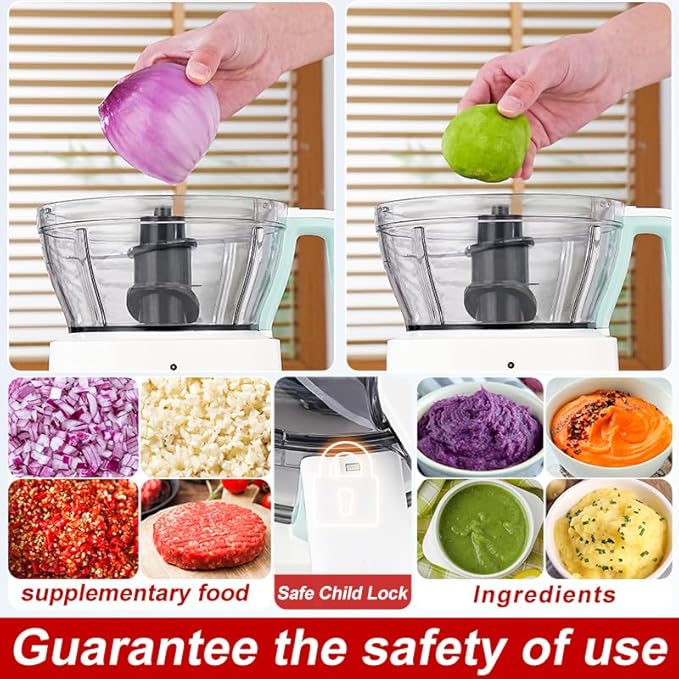 Food Processor Electric Food Chopper with 4.5-Cup(1000ml) Vegetable Chopper & Meat Grinder,BPA Free, Stainless Steel Blade for Chopp, Slice, Mince, Grind, and Puree, for Baby Food & Family Use