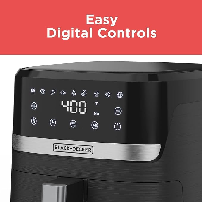 BLACK+DECKER Purifry 8QT Air Fryer, Crispy Deep Fried Taste without the Fat, Plus Bake, Dehydrate, and Keep Food Warm, Digital Touchscreen and Auto Shut-Off