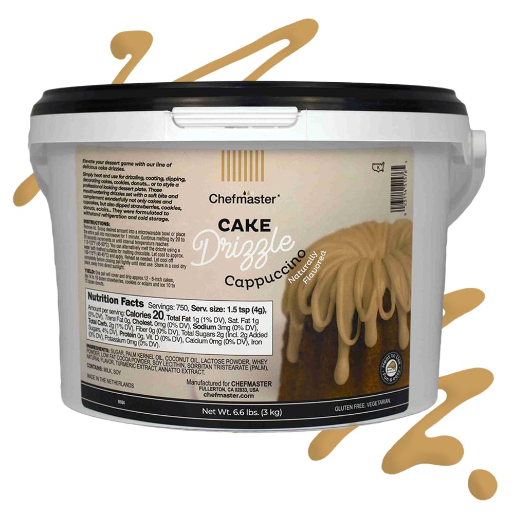Cappuccino-Flavored Cake Drizzle by Chefmaster, Edible Cake Drip Frosting for Decorating, Drip for Cakes, Cupcakes, Cookies, Donuts, 6.6 lbs