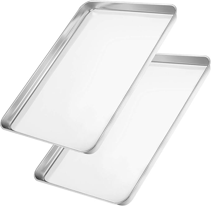 Wildone Baking Sheet Set of 2 - Stainless Steel Cookie Sheet Baking Pan, Size 9 x 7 x 1 inch, Non Toxic & Heavy Duty & Mirror Finish & Rust Free & Easy Clean