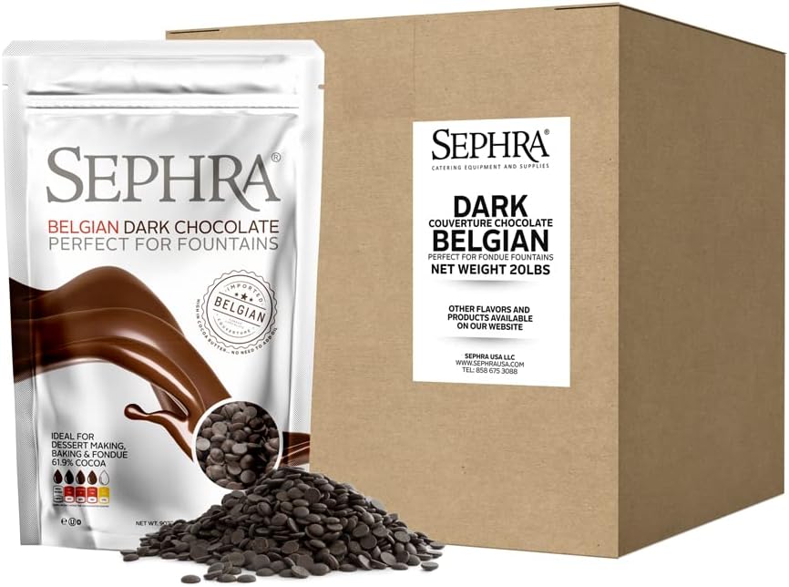 Sephra Fountain-ready Belgian Dark Chocolate 20lb Case - Ideal for Melting