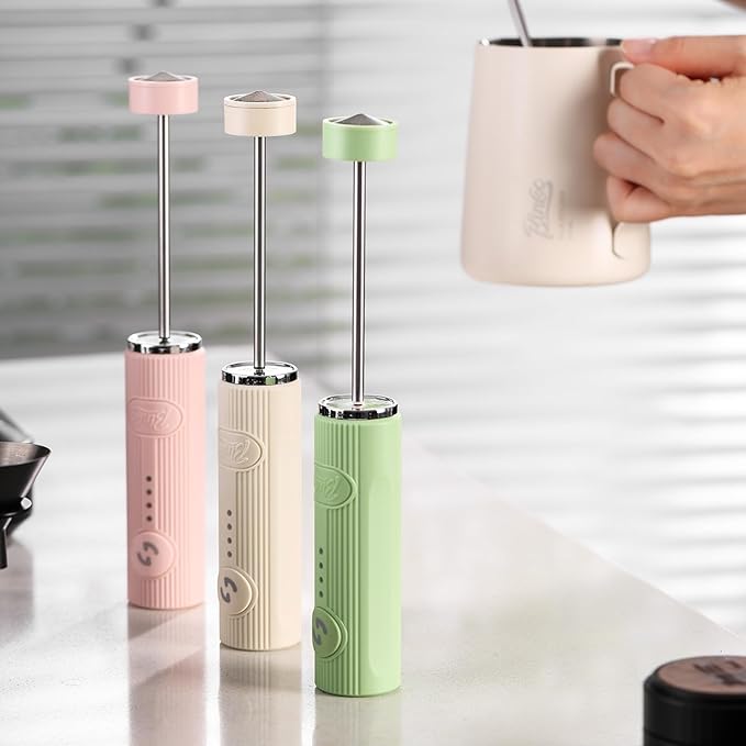 Bincoo Performance Milk Foamer - Dual Speed, Waterproof, Stainless Steel, Ultra Fast Handheld Drink Mixer - Create Barista Microfoam in 40 Seconds for Latte, Cappuccino & Coffee at Home (Pink)