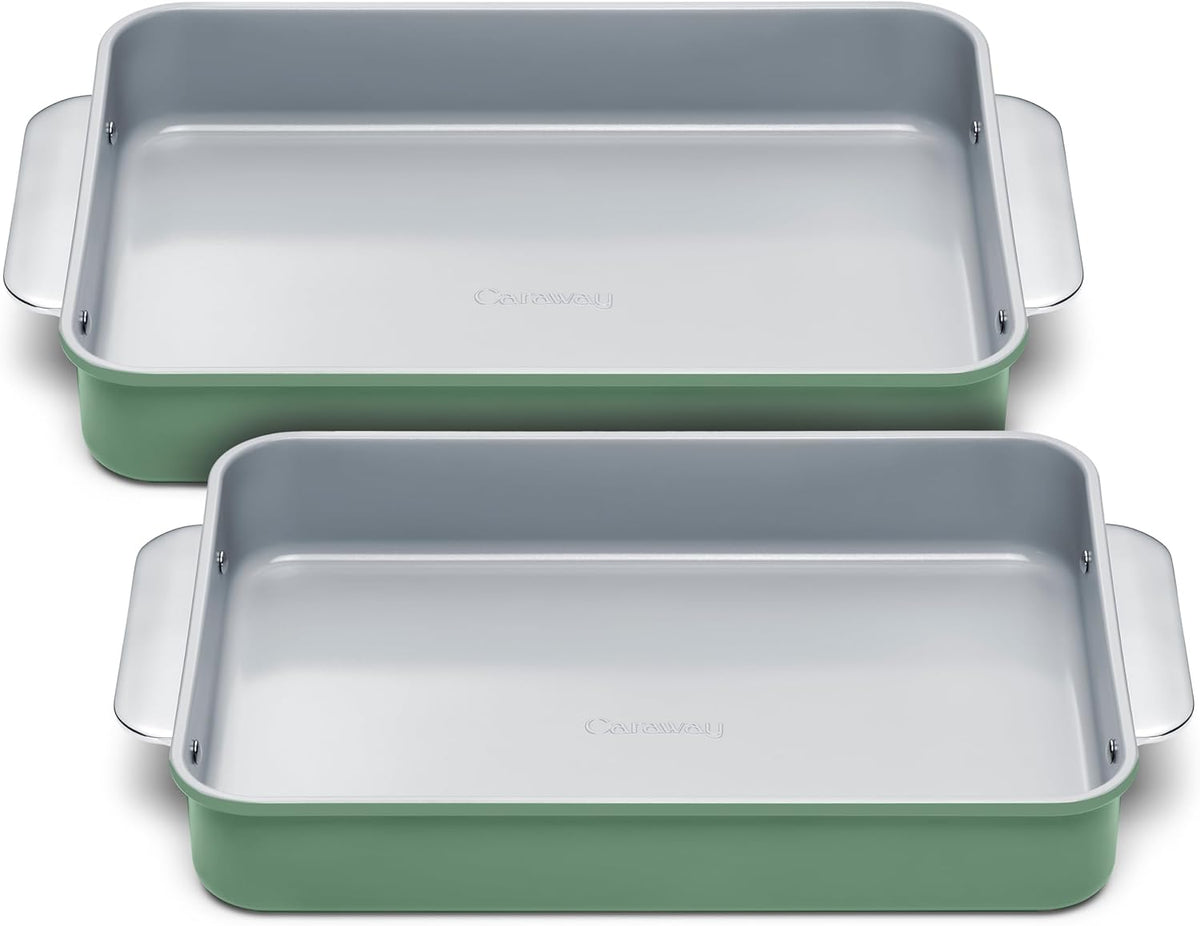 Caraway Non-Stick Ceramic 9”x13” Rectangle Pan Duo - Naturally Slick Ceramic Coating - Non-Toxic, PTFE & PFOA Free - Perfect for Brownies, Lasagnas, and More - Sage