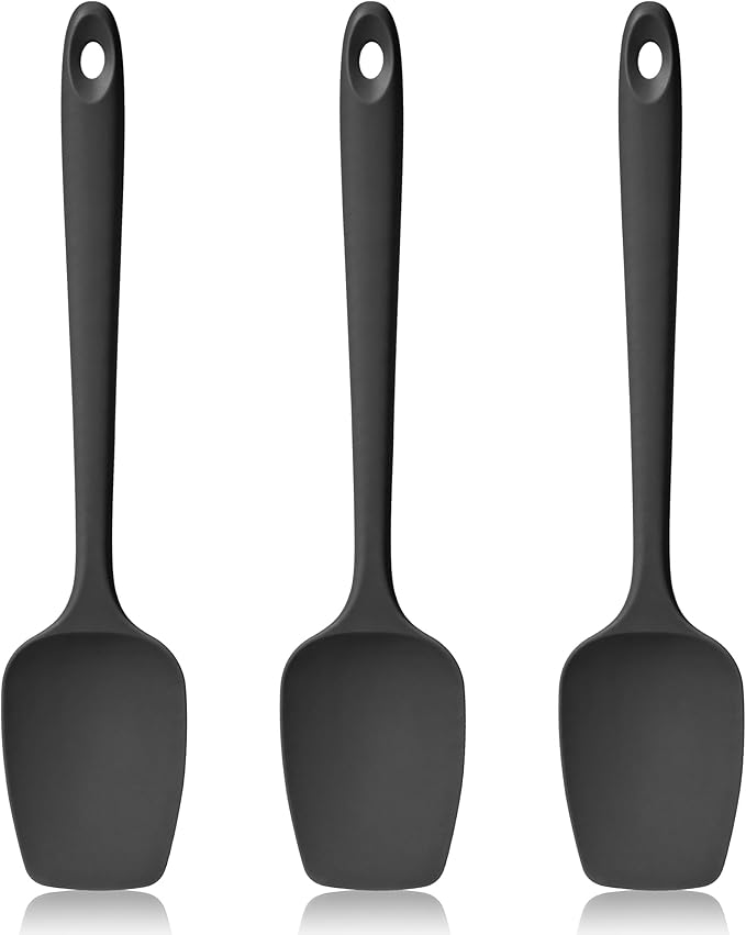 600ºF Heat Resistant Spatulas, High Heat Food Safe Semless Kitchen Silicone Spoon Spoonula Scraper Set for Cooking Baking Mixing Scraping Stirring Nonstick Cookware Pan Bowl (3Pcs,Black)