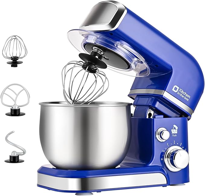 Kitchen in the box Stand Mixer,3.2Qt Mini Electric Food Mixer,6 Speeds Portable Lightweight Kitchen Mixer for Daily Use with Egg Whisk,Dough Hook,Flat Beater (Reflex Blue)