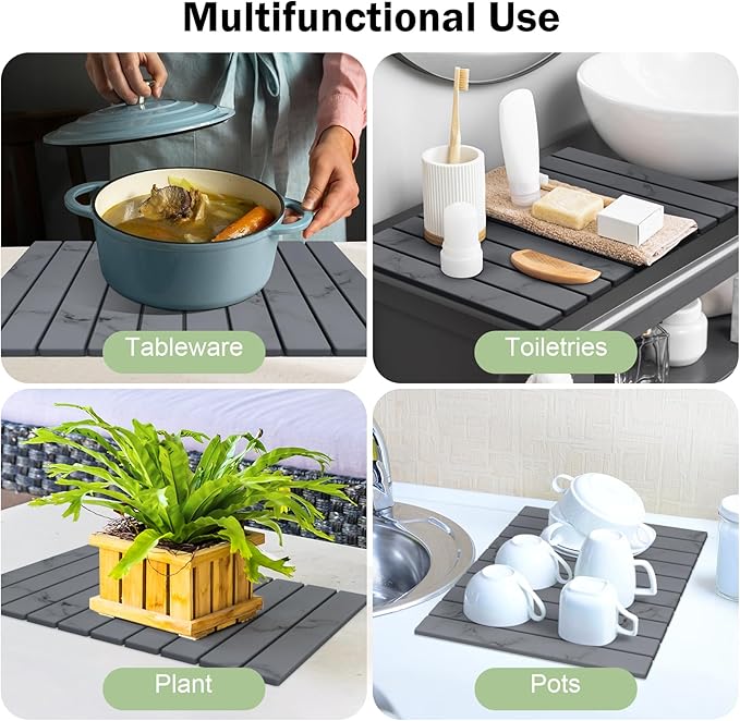 Stone Dish Drying Mat for Kitchen Counter,24"(L)×16"(W) Collapsible Fast-Drying Diatomaceous Earth Mats with Towel Sanding Tool,Versatile Stone Drying Mats for Cups Dishes Bottles