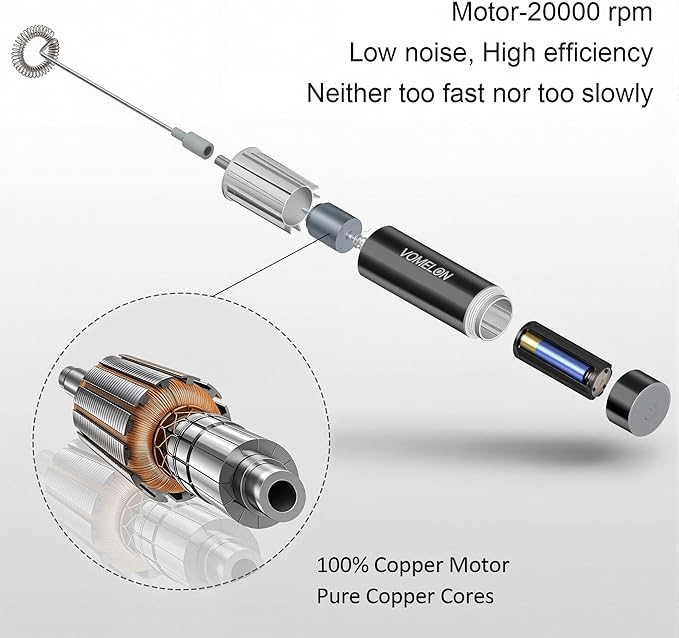 Milk Frother Handheld, Battery Operated Coffee Foamer Drink Mixer with 2 Stainless Steel Electric Whisks for Coffee, Latte, Cappuccino, Hot Chocolate, Protein，Egg Batteries Included,Black