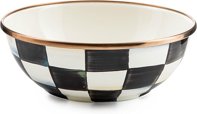 MACKENZIE-CHILDS Enamel Everyday Bowl, Serving Bowl for Entertaining, Extra-Small, Black-and-White Courtly Check, Set of 1