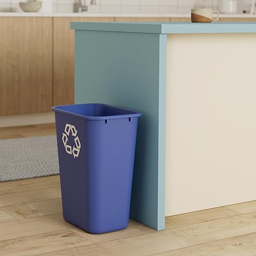 Rubbermaid Commercial Products Deskside Recycling Can, 10.25-Gallon/41-Quart, Blue Recycling Symbol, Plastic, for Bedroom/Bathroom/Office/Under Desk/Sink