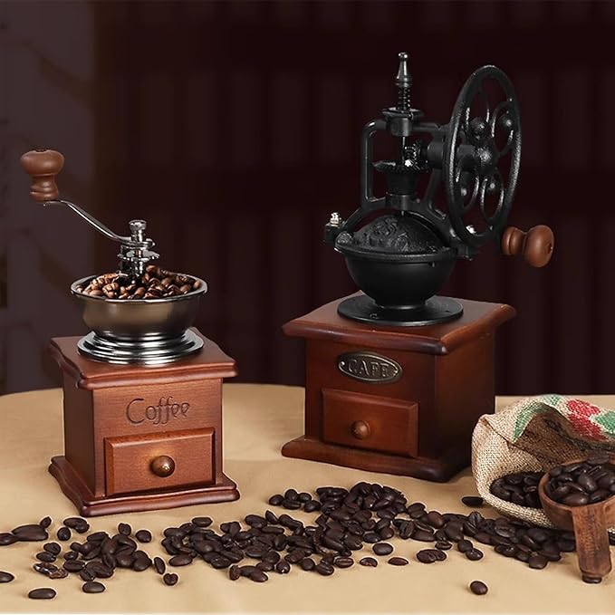 Vintage Manual Coffee Grinder Maker - High Hardness Ceramic Core Coffee Bean Grinder With Solid Wood Base And Drawer Powder Box Classic Coffee Grinders For Home Use