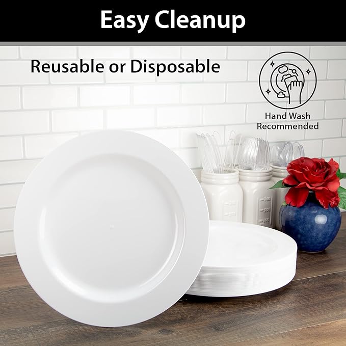 Lillian Tablesettings Premium Quality 10.25 inch Heavyweight Plastic Plates China Like, Wedding and Party Dinnerware Plastic Plates White Pearl - Value Pack 240 Count