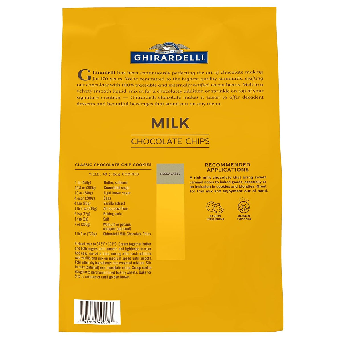 Ghirardelli Chocolate Company Milk Chocolate Chips 800 per lb., 5lb (Pack of 2)