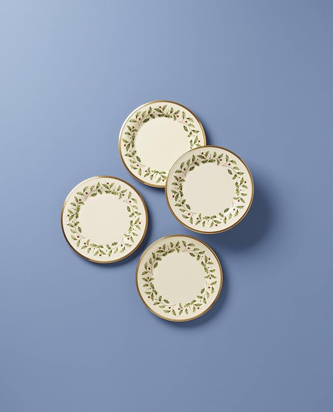 Lenox 897083 Holiday Dinnerware Salad Plates, Set of 4, Red & Green, Christmas, Hosting