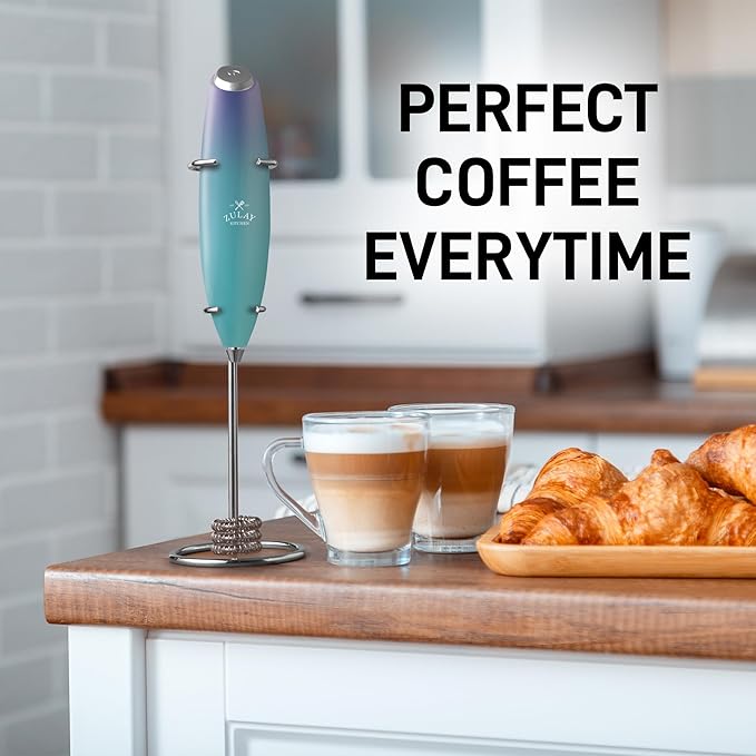 Zulay Kitchen Whisk Milk Frother with 4 Duracell Batteries - Powerful Handheld Foam Maker for Coffee, Lattes, Matcha, Hot Chocolate & Cappuccinos - Whip Creamy Froth in Seconds
